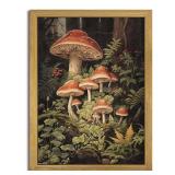 SAMHOU Framed Vintage Kitchen Wall Art, Rustic Woodland Mushroom Wall Decor, 3D Textured Hand Drawn Sandstone Print Painting, for Living Room Bedroom Kitchen 16x24 Inch - Retail: $30