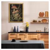 SAMHOU Framed Vintage Kitchen Wall Art, Rustic Woodland Mushroom Wall Decor, 3D Textured Hand Drawn Sandstone Print Painting, for Living Room Bedroom Kitchen 16x24 Inch - Retail: $30