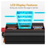 3000 Watt Pure Sine Wave Power Inverter 12V DC to 110V 120V Converter for Family RV Off Grid Solar System Car with Type-C Ports 4 AC Power Outlets Dual USB Ports LCD Display Wireless Remote Control - 