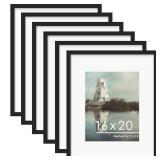 PEALSN 16x20 Picture Frame Set of 6, Display Pictures 11 x 14 with Mat or 16 x 20 without Mat for Wall Mounting Display, Poster Frames Collage for Wall Decor, Black. - Retail: $46