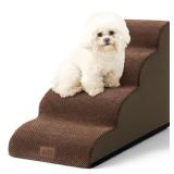 COZY KISS Dog Stairs for Small Dogs 19.7\" H, Curved Dog Step for Puppy, Older or Cat, Medium Pet Ramp for Sofa, Couch or Bed, Ladder with High Density Foam, 4 Step, 15.7x28.3x19.7 inch, Brown - Retai
