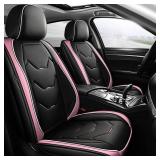 otoez Car Seat Covers Full Set, 5 Seat Pink Leather Seat Cover for Car, Waterproof Automotive Front and Back Seat Protectors for Most Sedens Trucks SUVs, Black & Pink - Retail: $86