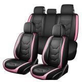 otoez Car Seat Covers Full Set, 5 Seat Pink Leather Seat Cover for Car, Waterproof Automotive Front and Back Seat Protectors for Most Sedens Trucks SUVs, Black & Pink - Retail: $86