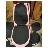 otoez Car Seat Covers Full Set, 5 Seat Pink Leather Seat Cover for Car, Waterproof Automotive Front and Back Seat Protectors for Most Sedens Trucks SUVs, Black & Pink - Retail: $86
