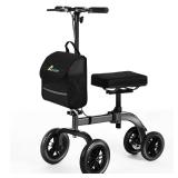 Purple Homland Collapsible All Terrain Knee Scooter for Adults for Foot Surgery, Adjustable Knee Walker Cart with Basket, Alternative to Crutches for Broken Leg Ankle Injuries, Dual Brakes - Retail: $