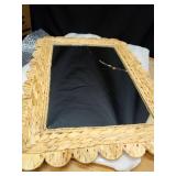 Fiwochic Large Scalloped Water Hyacinth Wall Mirror 23\" x 17\" Decorative Natural Rattan Wall Wavy Mirror with Authentic Rattan Frame for Bathroom, Living Room, Entryway Decor - Retail: $50