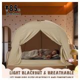 Bed Tents for Kids and Adult, Portable 100% Breathable and 93% Blackout Dream Play Tent, 3 Doors Big Privacy Space Sleeping Canopy for Indoor Floor or Twin Full Queen Sizes Bed (Khaki, Queen- Size) - 
