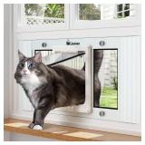 Linvivon Cat Door for Window, Quick Installation Adjustable Width of 23\"-28\", Cat Window Door with 4 Locking Modes, Magnetic Closure Design, Weatherproof Aluminum Frame Cat Door Window Insert - Reta