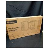 Linvivon Cat Door for Window, Quick Installation Adjustable Width of 23\"-28\", Cat Window Door with 4 Locking Modes, Magnetic Closure Design, Weatherproof Aluminum Frame Cat Door Window Insert - Reta