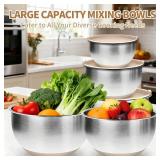 Deedro Premium Mixing Bowls with Airtight Lids Set, 22Pcs Thicker Stainless Steel Mixing Bowl Set, Large Prep Metal Bowls, Non-Slip Silicone Base Nesting Bowls for Kitchen, 1.5/2/3/4/5 QT, Khaki - Ret