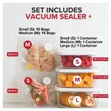 Chef Preserve Compact Vacuum Sealer for Food (Vacuum Sealer Machine + 3 Glass Vacuum Containers + 30 Reusable Vacuum Bags) Powerful Handheld Vacuum Seal Machine, Seal Meal Saver, Portable Food Sealer 