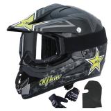 Motocross Dirt Bike Helmet with Goggle, Gloves & Mask,ATV,Motorcycle Adult Helmet Off-Road Black for Unisex-Adult,DOT/FMVSS 218 Approved (Medium) - Retail: $70