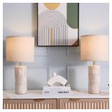 DGGDOME 20.75\" White Ceramic Lamps Set of 2 with Floral Design, Farmhouse White Table Lamp for Living Room, Bedroom, Beige Lamps for Nightstands Set of 2 - Retail: $47