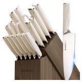 Astercook Knife Set Kitchen with Block and Sharpener Premium Full Tang 17 Pcs German Stainless Steel Knives Dishwasher Safe Kitchen Utensils Set with with and Anti-slip Ergonomic Handle, Cream White