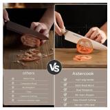 Astercook Knife Set Kitchen with Block and Sharpener Premium Full Tang 17 Pcs German Stainless Steel Knives Dishwasher Safe Kitchen Utensils Set with with and Anti-slip Ergonomic Handle, Cream White