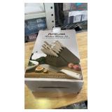 Astercook Knife Set Kitchen with Block and Sharpener Premium Full Tang 17 Pcs German Stainless Steel Knives Dishwasher Safe Kitchen Utensils Set with with and Anti-slip Ergonomic Handle, Cream White