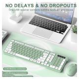 Wireless Keyboard and Mouse Combo, Full-Sized Wireless Keyboard and Adjustable DPI Mouse, 2.4GHz USB Receiver, Silent Keyboard and Mouse for PC, Windows, MAC, Desktop, Laptop (Avocado Green)
