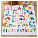 TreeBud Baby Play Mat - Thicken 71x59 Inch Soft Foam Crawling Mat for Playpen & Floor, Non-Slip Waterproof Playmats for Infants & Toddlers, Portable Foldable & Machine Washable, Dinosaur & Letters
