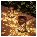 2 Pack Butterfly Birthday Gifts for Women Mom Grandma Solar Lanterns Outdoor Waterproof Garden Decor Hanging LED Decorative Light for Patio Yard Lawn Gardening Gifts