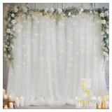 10Ã10ft White Tulle Backdrop Curtain with Lights String for Parites, Sheer Curtain Backdrop Drapes for Wedding Party Home Decorations
