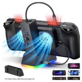 JSAUX Docking Station for ROG Ally X/ROG Ally/Steam Deck/Legion Go, 7-in-1 ROG Ally X Dock with RGB Cooling Fan, HDMI 4K@120Hz, Gigabit Ethernet, Dual USB & USB C 3.0, 100W PD Charging - HB0705