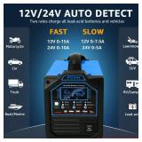 PCHH 12V 24V Car Battery Charger Heavy Duty, 0-15A Automatic Battery Maintainer, Smart Trickle Charger with Auto Shutoffs, Repair, Winter Mode, for Automotive Car Truck Motorcycle Lawn Mower Boat AGM