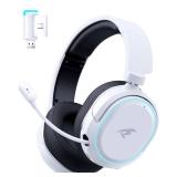 Wireless Gaming Headset, 7.1 Surround Sound, 2.4GHz USB Gaming Headphones with Bluetooth 5.4, 100H Battery, ENC Noise Canceling Mic, RGB Light, Wireless Headset for PC PS5 PS4 Mac Switch (Black-White)