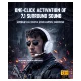 Wireless Gaming Headset, 7.1 Surround Sound, 2.4GHz USB Gaming Headphones with Bluetooth 5.4, 100H Battery, ENC Noise Canceling Mic, RGB Light, Wireless Headset for PC PS5 PS4 Mac Switch (Black-White)