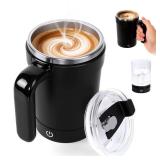 Automatic Magnetic Stirring Coffee Mug,Temperature Display, Automatic Stirring Coffee Mug with Lid,Rechargeable Automatic Mixing Cup,for Office School(BLACK)