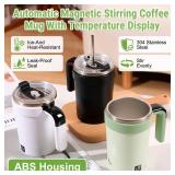 Automatic Magnetic Stirring Coffee Mug,Temperature Display, Automatic Stirring Coffee Mug with Lid,Rechargeable Automatic Mixing Cup,for Office School(BLACK)