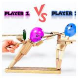 Handmade Wooden Fencing Puppets Toys , Whack A Balloon Strategy Board Game,Balloon Bamboo Man Battle Pre Assembled, Challenge Friends , Game Night Favorite ,Party Games for Groups (with 200 Balloons)