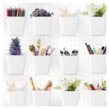 Tessco 12 Sets Pegboard Cups with Hooks Loops Large Bins White Pegboard Wall Organizer Peg Board Containers Square Box Shape Cup Holder for Garage Office Workshop Workbench, Not Included Peg Board
