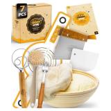 CRUSTLOVE Sourdough Kit inkl. 7 different Bread Making Tools like a 9 inches Sour dough Banneton Bread Proofing Basket - Bread Making Kit, Banneton-Basket, Sourdough-Starter-Kit-Supplies, Baking-Kit