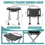 Height Adjustable Folding Shower Chair Seat, Stainless Steel Small Shower Chair for Inside Shower with,400lbs Portable Travel Shower Stool,Safety Anti-Slip Bath Chair for Seniors(Black)