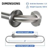 16 inch Grab Bar with 25 inch Towel Rack, Shower Grab Bar for Seniors, Safety Bars for Bathroom with Towel Holder, Wall Mount Grab Bar, Stainless Steel Support up to 500LBS