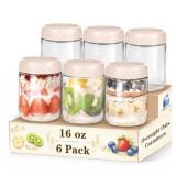 SECLENT Overnight Oats Containers with Lids, 16oz Glass Storage Containers with Lids, Wide Mouth Mason Jars, Glass Jars with Airtight Lids for Salad, Yogurt, Chia Seed, Pudding, Meal Prep 6-Pack
