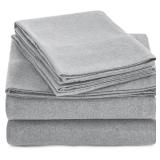 Amazon Basics 4 Piece Bed Sheet Set, 100% Cotton Jersey, Includes Super Soft, Flat and Fitted Sheets, Pillowcase, Queen, Light Gray, Solid