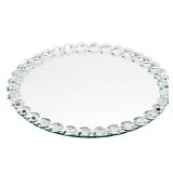 Okuna Outpost Crystal Bead Round Mirror Tray for Bathroom Decor - 12-inch, Silver, Modern - Perfume Organizer & Jewelry Display, Home Decor Accent for Vanity, Living Room Tables & Office