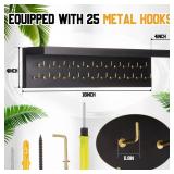 Threehoney Wooden Medal Hanger Display Trophy Holder Shelf with 25/37/49/65/83 Hooks Wall Mount Ribbon Holder Gift for Gymnastics Running Soccer Awards(1.3ft/16inch,Black Shelf Golden Hooks)