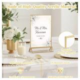 EHWINE 12 Pack Acrylic Sign Holder 5 x 7, Double Sided Gold Picture Frame Stand up Table Top Sign Holders, Clear Display Stand Menu Flyer Holder for Wedding Party (Provide Non-slip Mats)