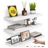 BAYKA White Floating Shelves for Wall â Rustic Wood Wall Shelves with Metal Brackets for Bathroom, Bedroom, Kitchen, or Living Room Decor Organization â Set of 3, Sturdy Storage with 22lb Ca