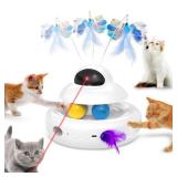 MOHAYA Interactive Cat Toys for Indoor Cats,4-in-1 Automatic Kitten Toy with Laser, Fluttering Butterfly, Moving Feather & Track Balls, USB Rechargeable Self-Play Electronic Toy for Kittens & Adults