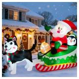 Meland Christmas Inflatables Outdoor - 9.5 FT Christmas Blow Ups Yard Decorations with Lights & Three Characters - Dog, Santa Clause on Sleigh, Penguin, Inflatable Decorations for Outside, Lawn Decor