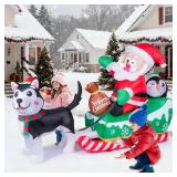 Meland Christmas Inflatables Outdoor - 9.5 FT Christmas Blow Ups Yard Decorations with Lights & Three Characters - Dog, Santa Clause on Sleigh, Penguin, Inflatable Decorations for Outside, Lawn Decor