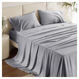 Bedsure Full Size Bed Sheets, Cooling Sheets, Rayon Derived from Bamboo, Breathable & Soft, Deep Pocket Up to 16 Inches, Hotel Luxury Silky Bedding for Hot Sleepers, Silver Grey