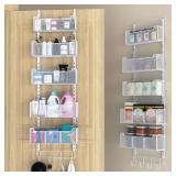 VyGrow Over The Door Organizer, Metal Door Organizer Hanging with 5 Adjustable Baskets and Coat Hook, Behind The Door Storage for Bedroom Closet Bathroom Pantry Cabinet Kitchen, White