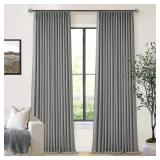 Grey Pleated Linen Blackout Curtains 90 Inches Long for Bedroom Living Room Pinch Pleat Black Out Thermal Insulated Ring Hooks Back Tab Room Darkening Drapes Dark Gray 90 Inch Curtains with Liner