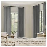 Grey Pleated Linen Blackout Curtains 90 Inches Long for Bedroom Living Room Pinch Pleat Black Out Thermal Insulated Ring Hooks Back Tab Room Darkening Drapes Dark Gray 90 Inch Curtains with Liner
