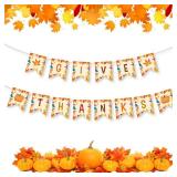 Give Thanks Banner - Happy Thanksgiving Decorations Banners, Fall Maple Leaf Pumpkin Sign Garland Backdrop Banner for Thanksgiving Party Supplies Favors Indoor Outdoor Home Office Wall Door Decor
