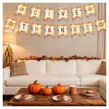Give Thanks Banner - Happy Thanksgiving Decorations Banners, Fall Maple Leaf Pumpkin Sign Garland Backdrop Banner for Thanksgiving Party Supplies Favors Indoor Outdoor Home Office Wall Door Decor